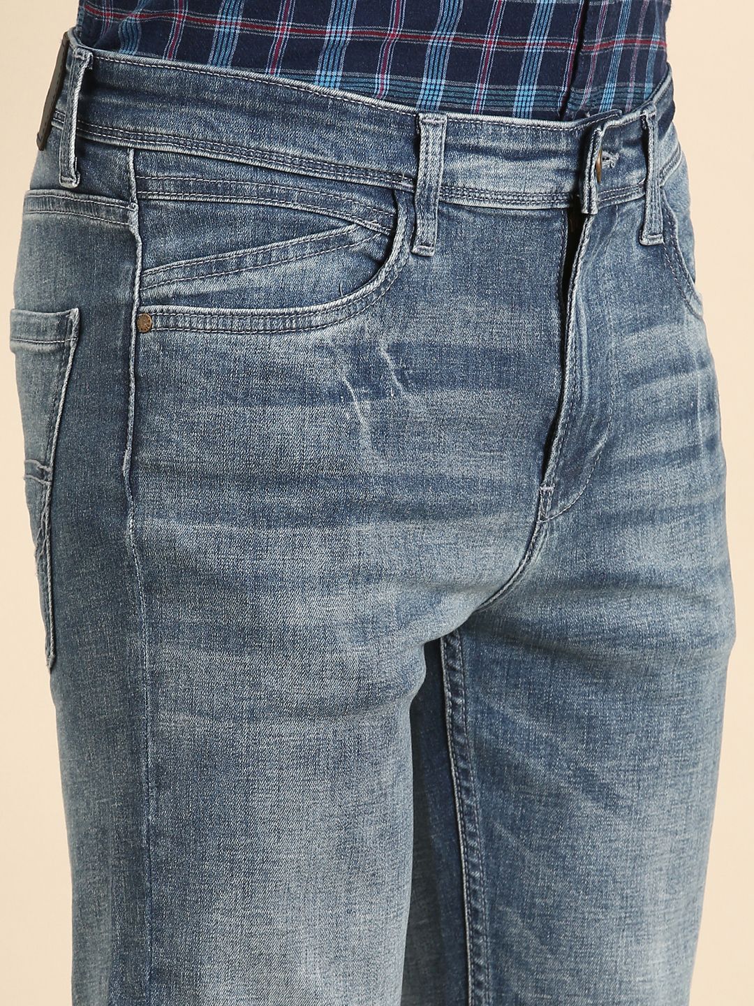 CAVALLO by Linen Club Men's Blended Linen Blue Urban Slim Fit Jeans
