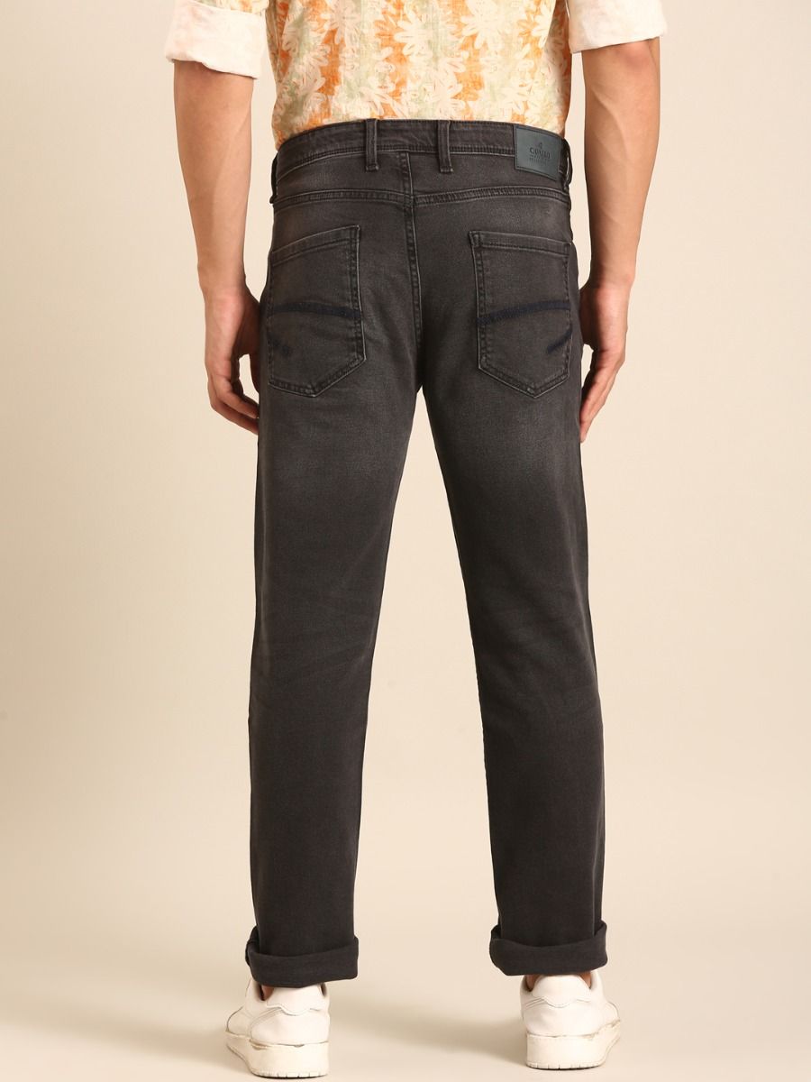 CAVALLO by Linen Club Men's Blended Linen Charcoal Black Urban Slim Fit Jeans