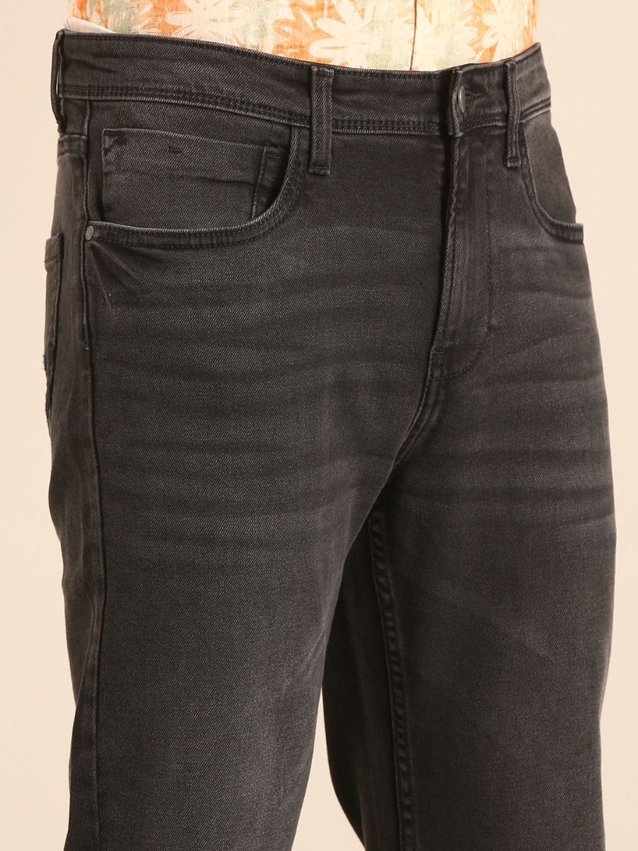 CAVALLO by Linen Club Men's Blended Linen Charcoal Black Urban Slim Fit Jeans