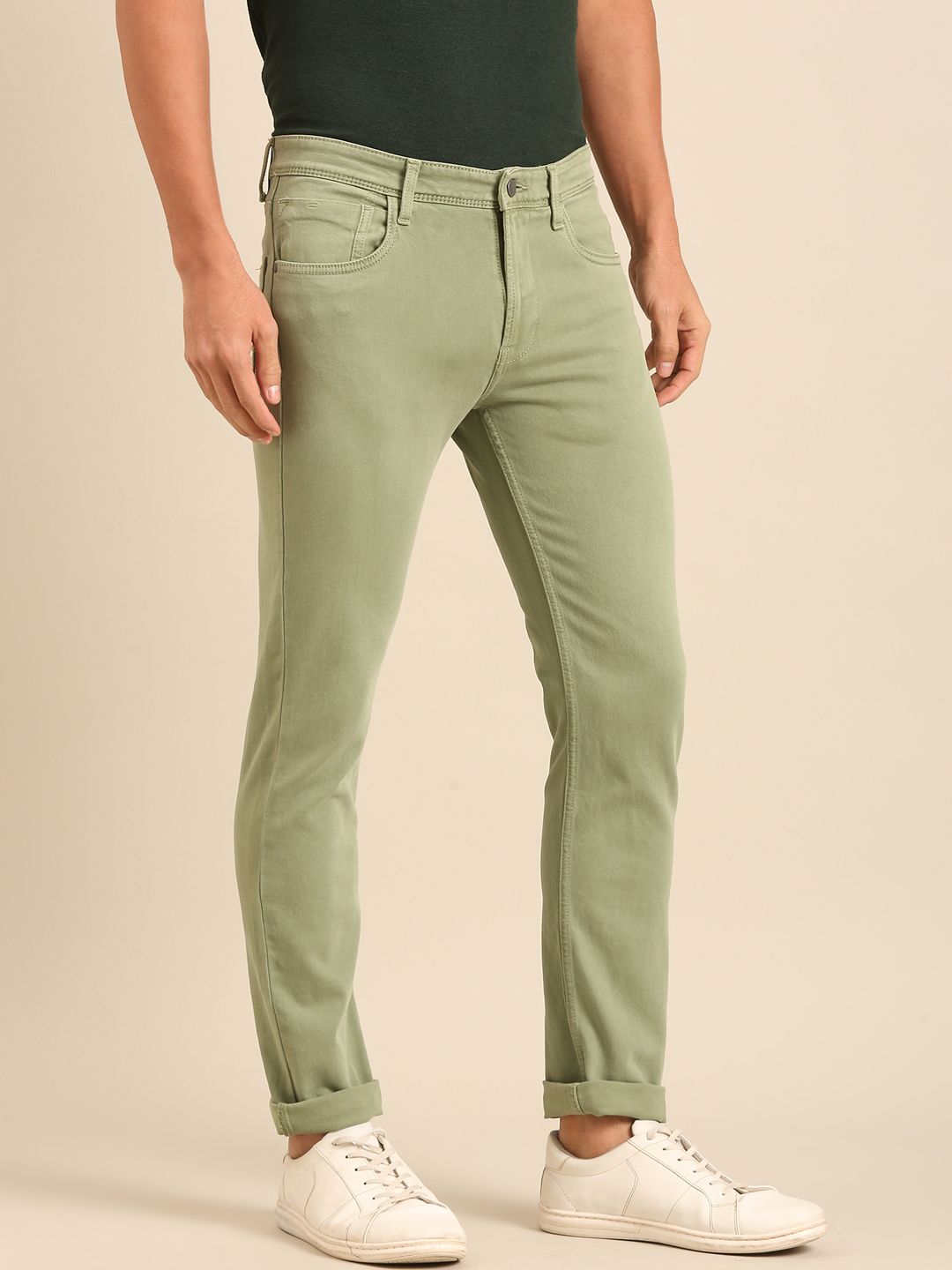 CAVALLO By Linen Club Men's  Olive Solid Urban Slim Fit Casual Jeans