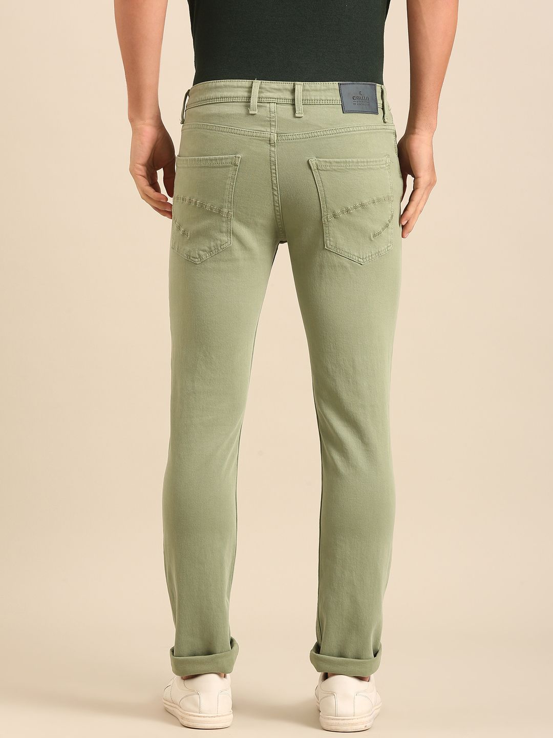 CAVALLO By Linen Club Men's  Olive Solid Urban Slim Fit Casual Jeans