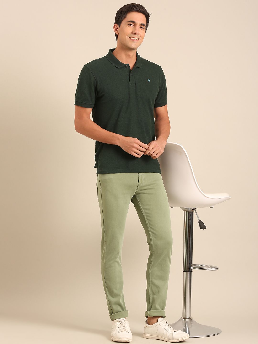 CAVALLO By Linen Club Men's  Olive Solid Urban Slim Fit Casual Jeans