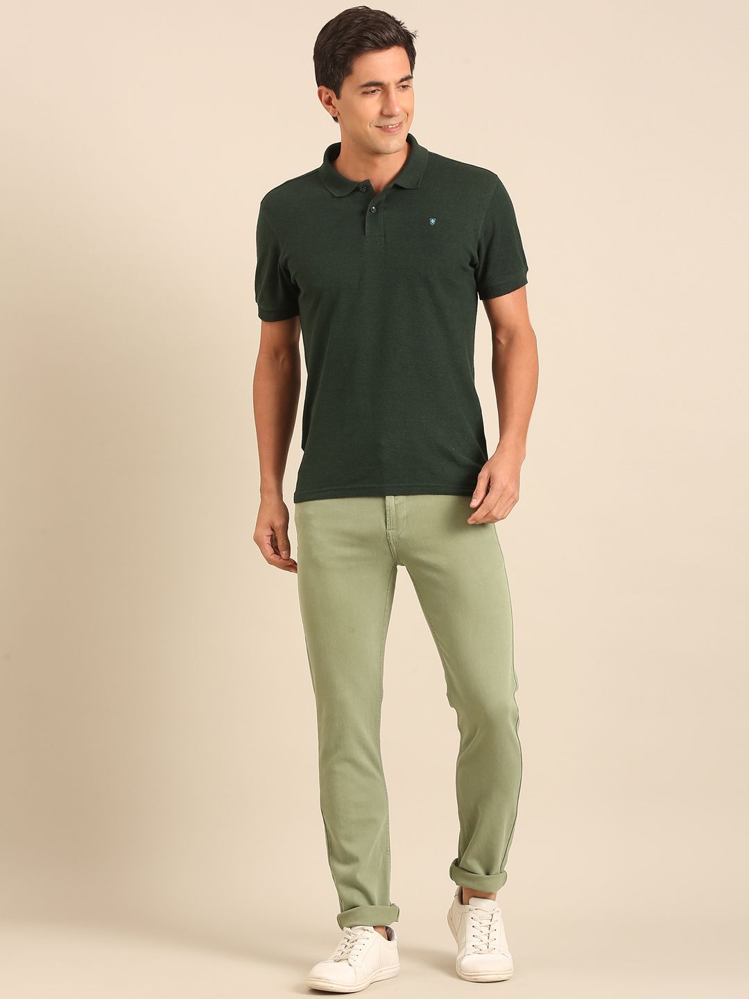 CAVALLO By Linen Club Men's  Olive Solid Urban Slim Fit Casual Jeans