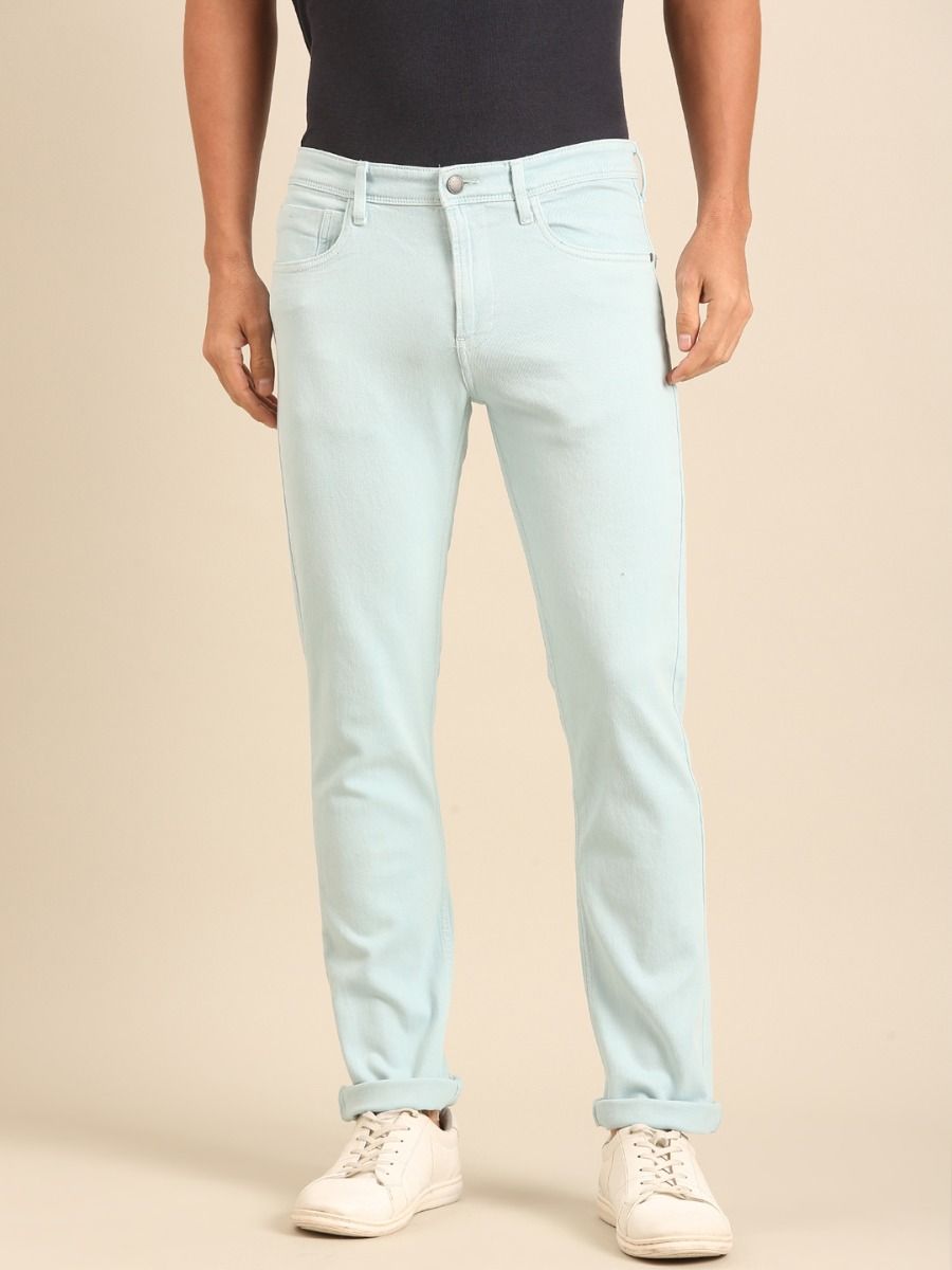 CAVALLO By Linen Club Men's  Light Blue Solid Urban Slim Fit Casual Jeans