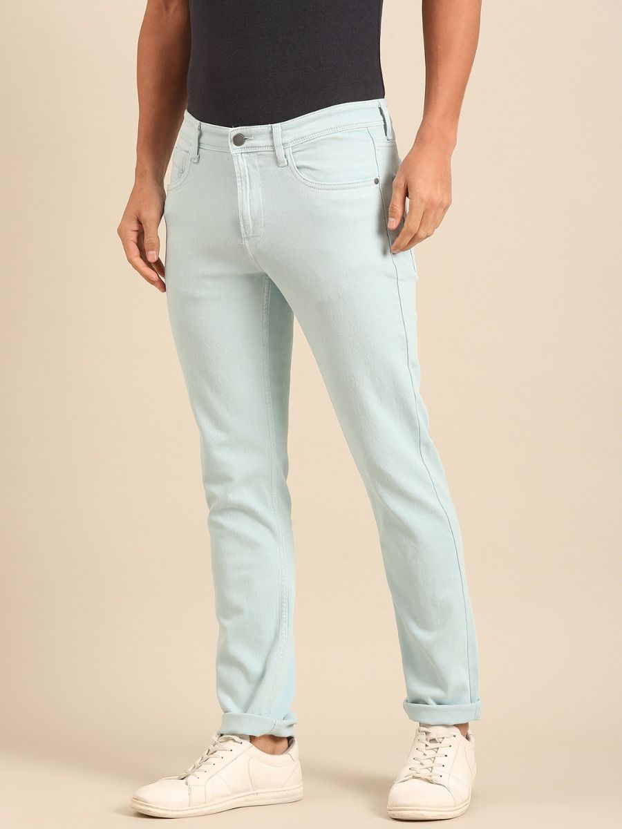 CAVALLO By Linen Club Men's  Light Blue Solid Urban Slim Fit Casual Jeans