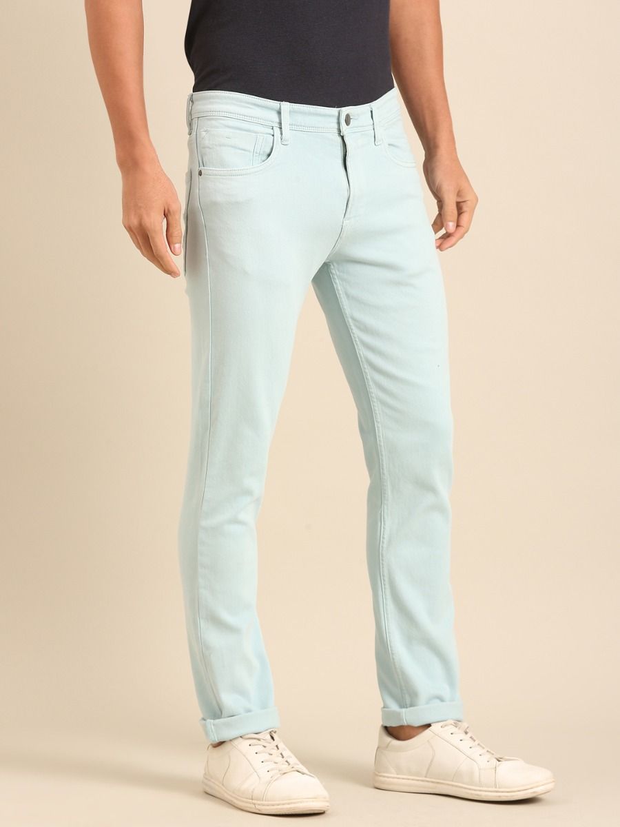 CAVALLO By Linen Club Men's  Light Blue Solid Urban Slim Fit Casual Jeans