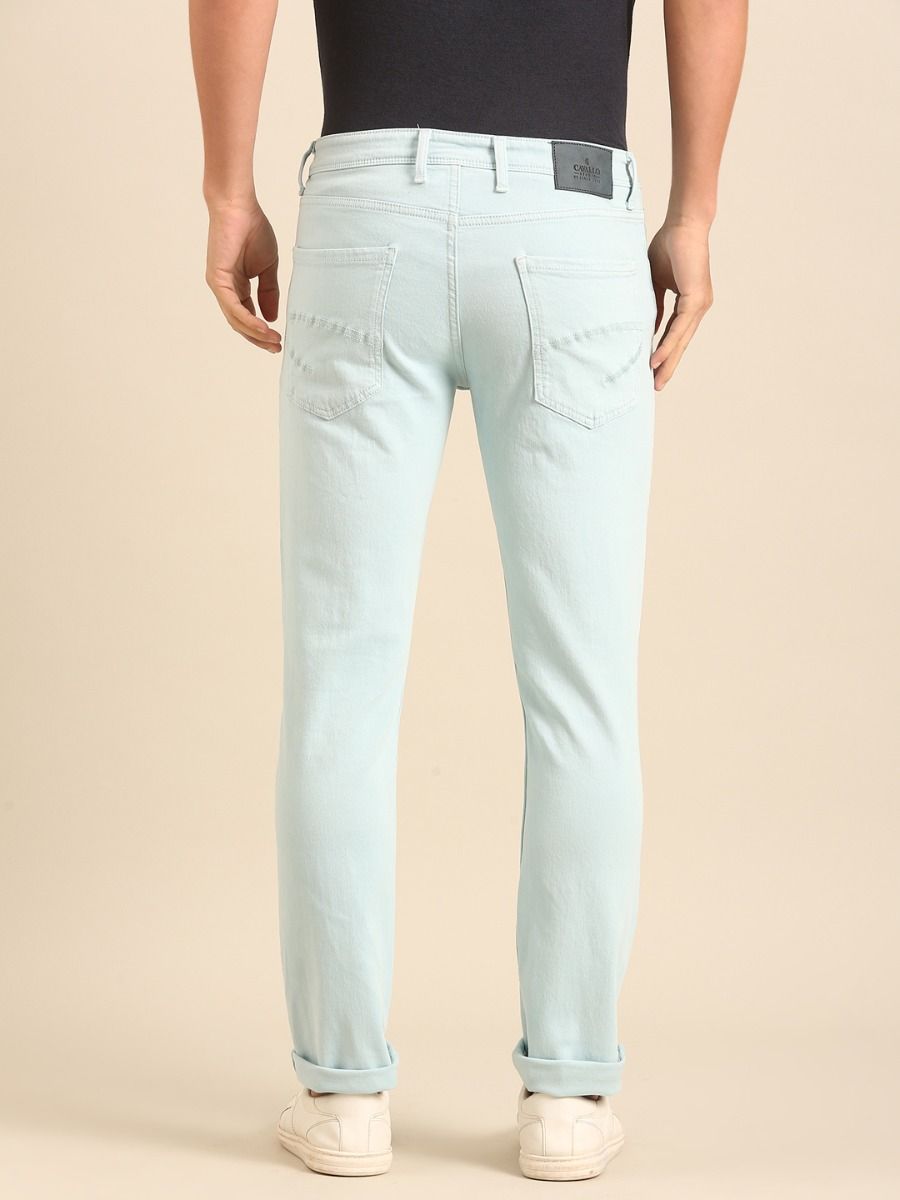 CAVALLO By Linen Club Men's  Light Blue Solid Urban Slim Fit Casual Jeans