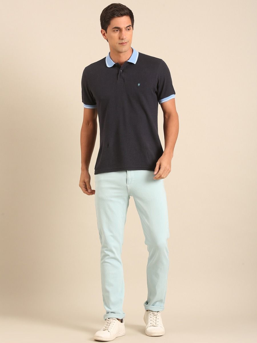 CAVALLO By Linen Club Men's  Light Blue Solid Urban Slim Fit Casual Jeans