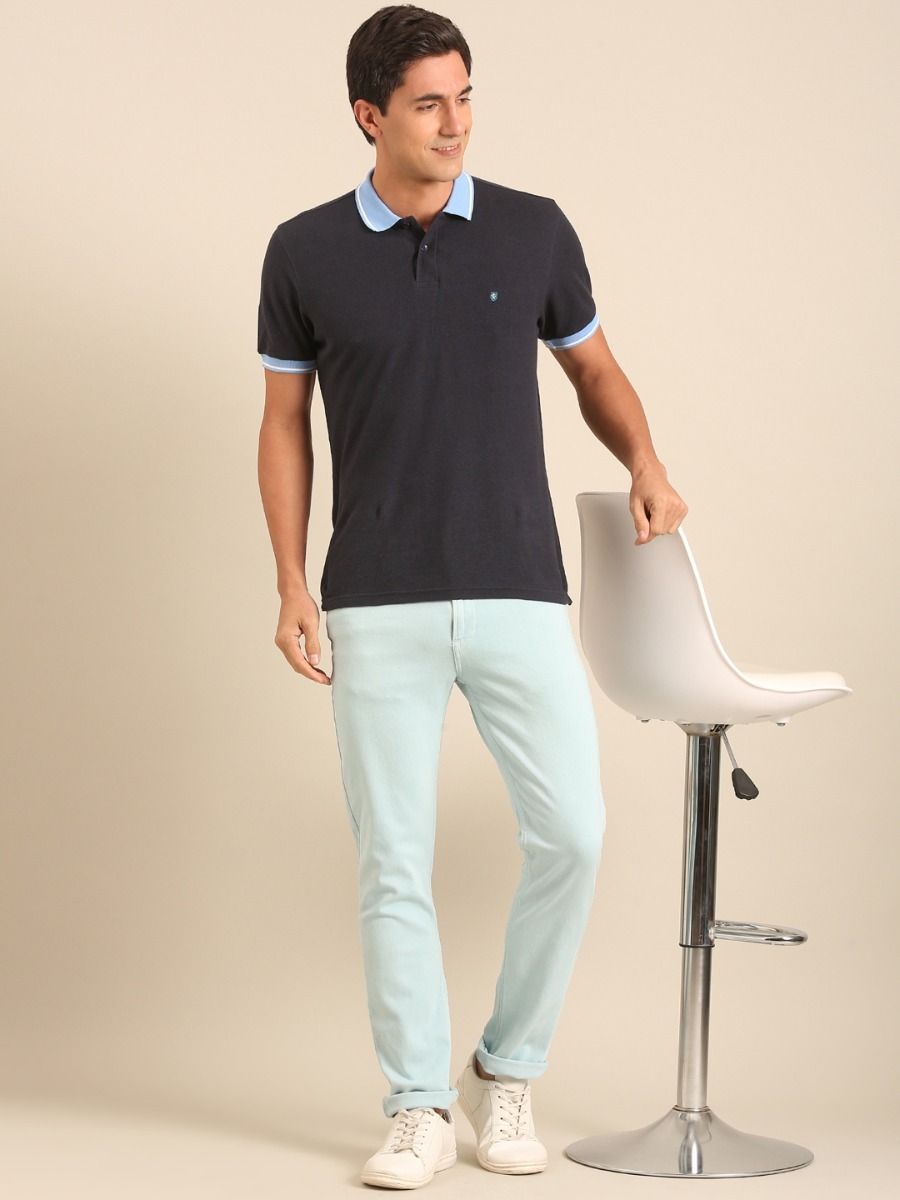 CAVALLO By Linen Club Men's  Light Blue Solid Urban Slim Fit Casual Jeans
