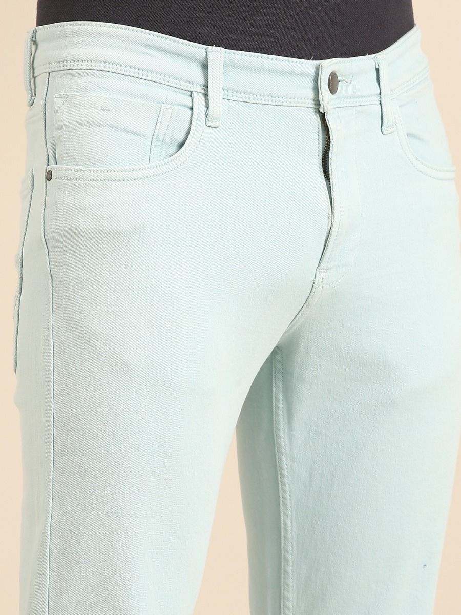 CAVALLO By Linen Club Men's  Light Blue Solid Urban Slim Fit Casual Jeans