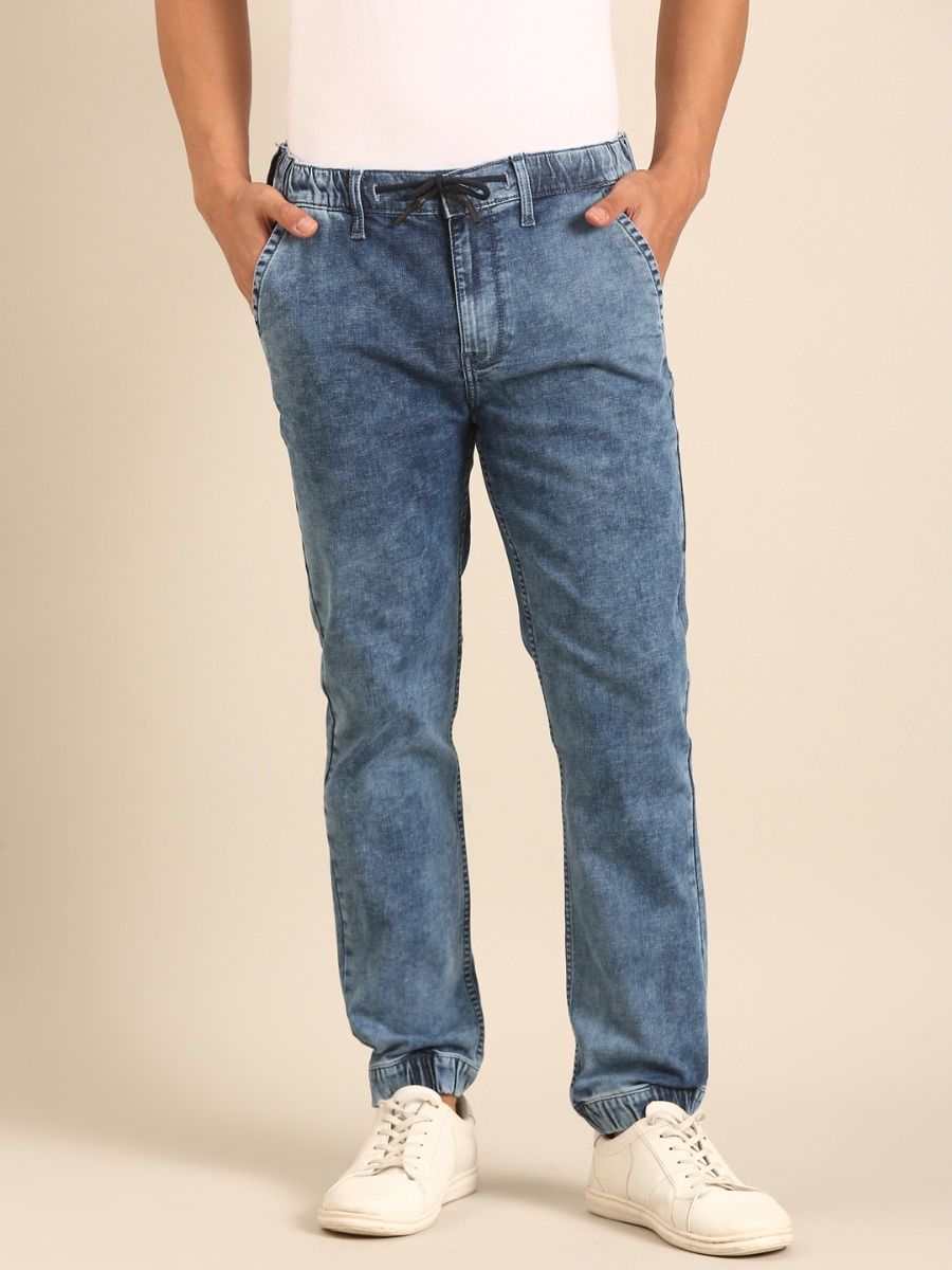 CAVALLO by Linen Club Men's Blended Linen Light Blue Solid Contemporary Fit Casual Trouser