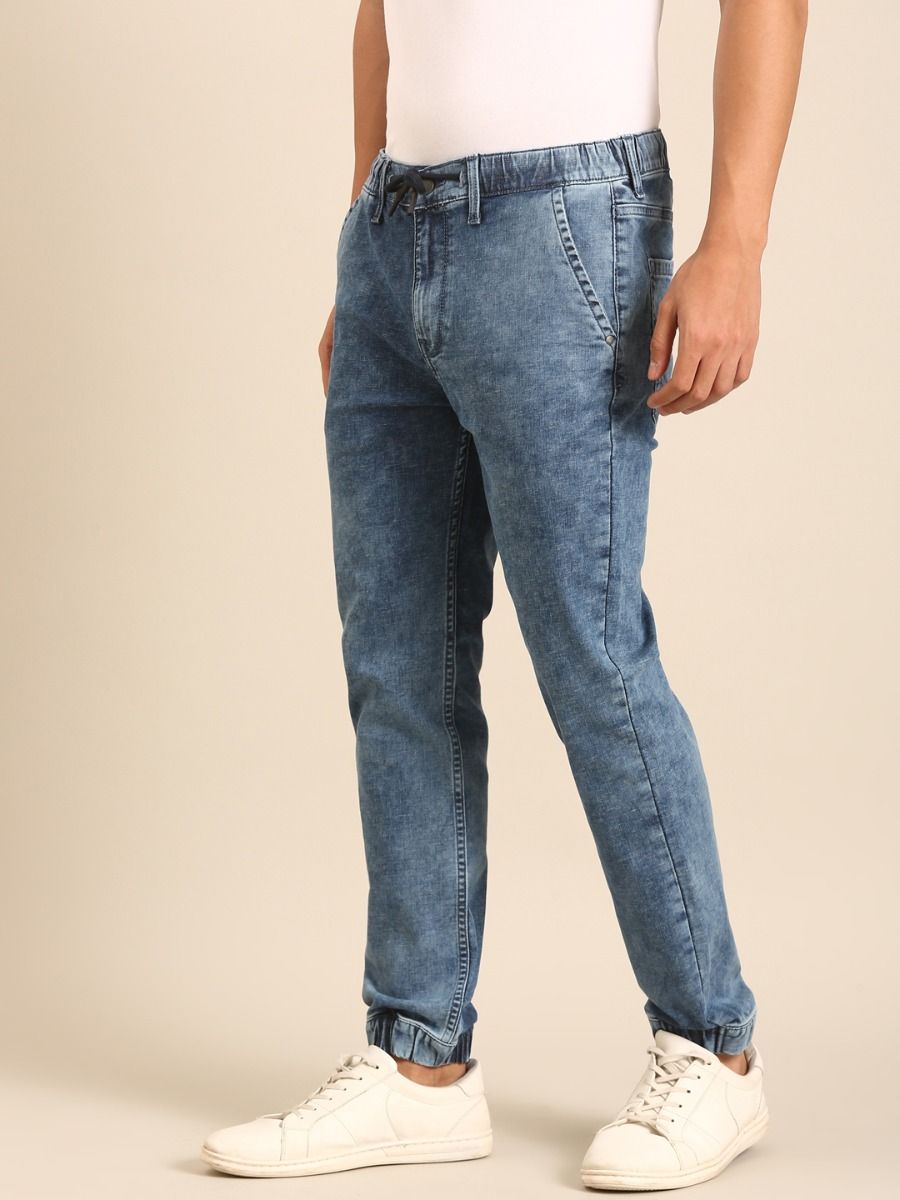 CAVALLO by Linen Club Men's Blended Linen Light Blue Solid Contemporary Fit Casual Trouser