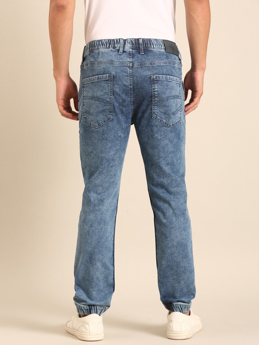 CAVALLO by Linen Club Men's Blended Linen Light Blue Solid Contemporary Fit Casual Trouser