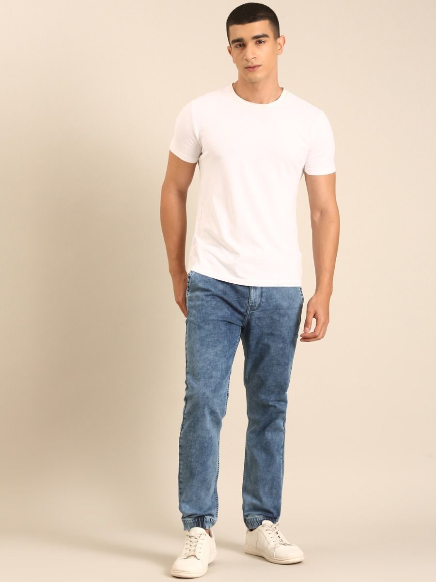CAVALLO by Linen Club Men's Blended Linen Light Blue Solid Contemporary Fit Casual Trouser