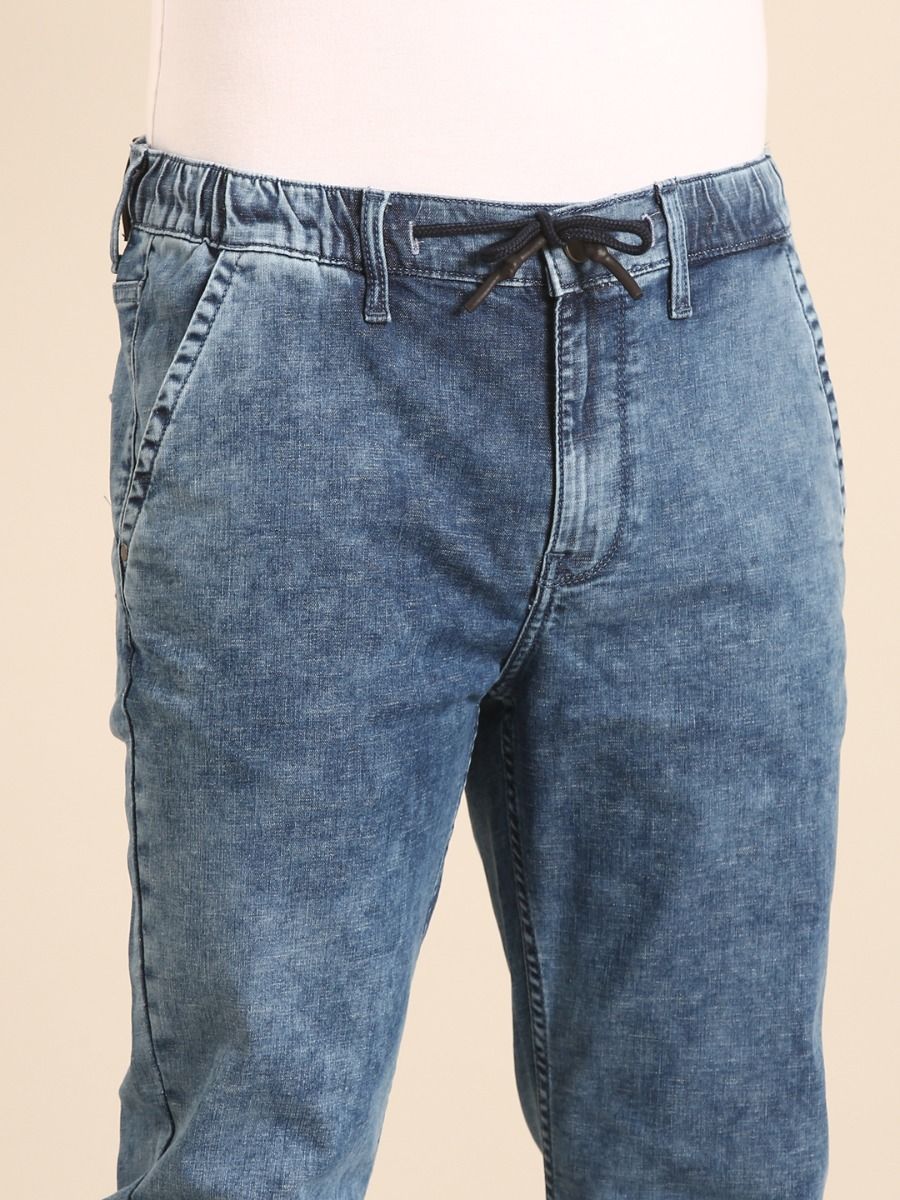 CAVALLO by Linen Club Men's Blended Linen Light Blue Solid Contemporary Fit Casual Trouser