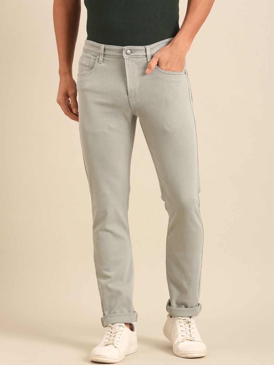 CAVALLO By Linen Club Men's  Grey Solid Urban Slim Fit Casual Jeans