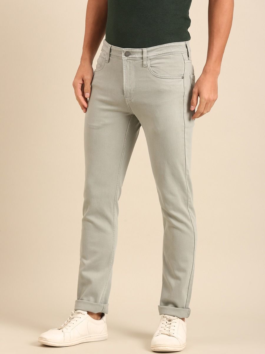 CAVALLO By Linen Club Men's  Grey Solid Urban Slim Fit Casual Jeans