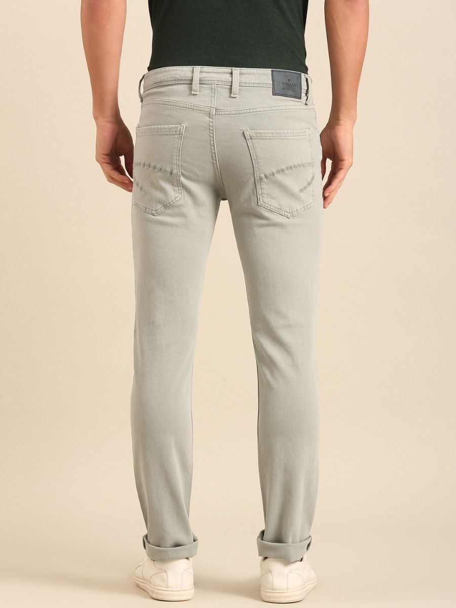 CAVALLO By Linen Club Men's  Grey Solid Urban Slim Fit Casual Jeans