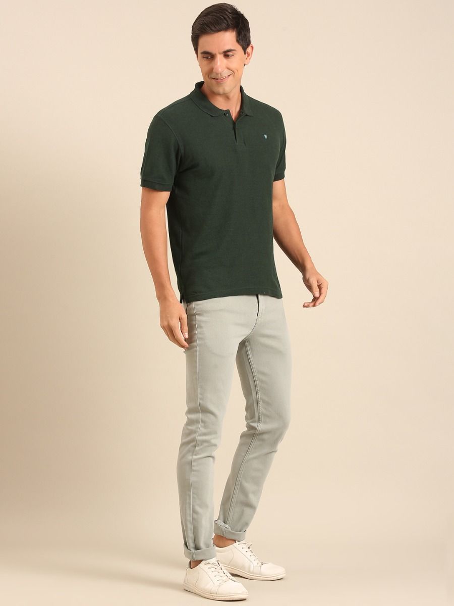 CAVALLO By Linen Club Men's  Grey Solid Urban Slim Fit Casual Jeans