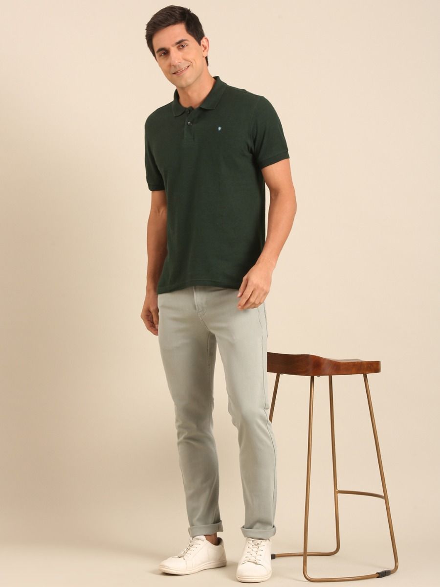 CAVALLO By Linen Club Men's  Grey Solid Urban Slim Fit Casual Jeans