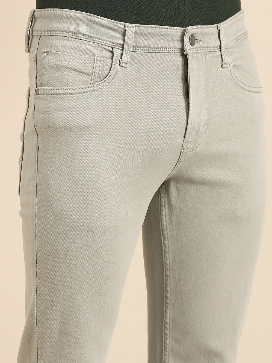 CAVALLO By Linen Club Men's  Grey Solid Urban Slim Fit Casual Jeans
