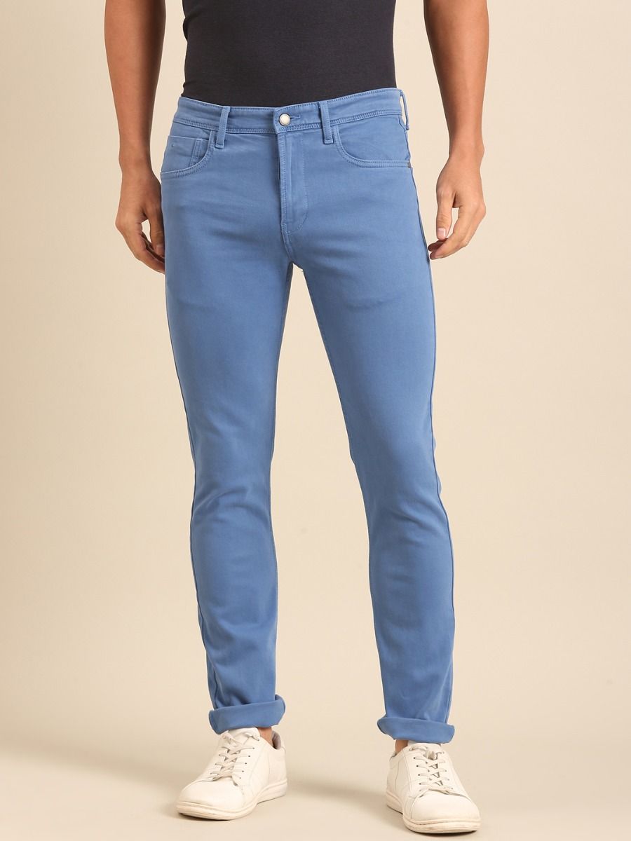 CAVALLO By Linen Club Men's  Blue Solid Urban Slim Fit Casual Jeans