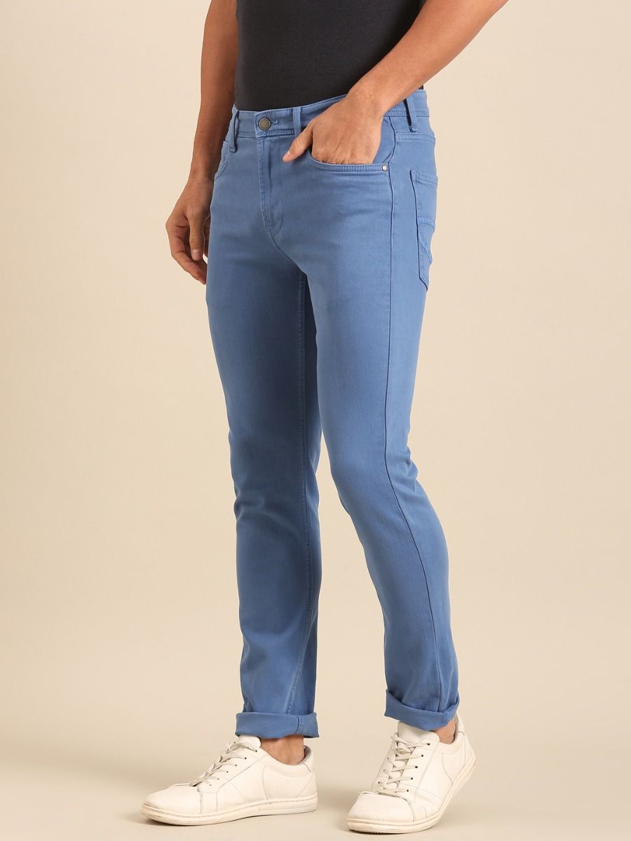 CAVALLO By Linen Club Men's  Blue Solid Urban Slim Fit Casual Jeans