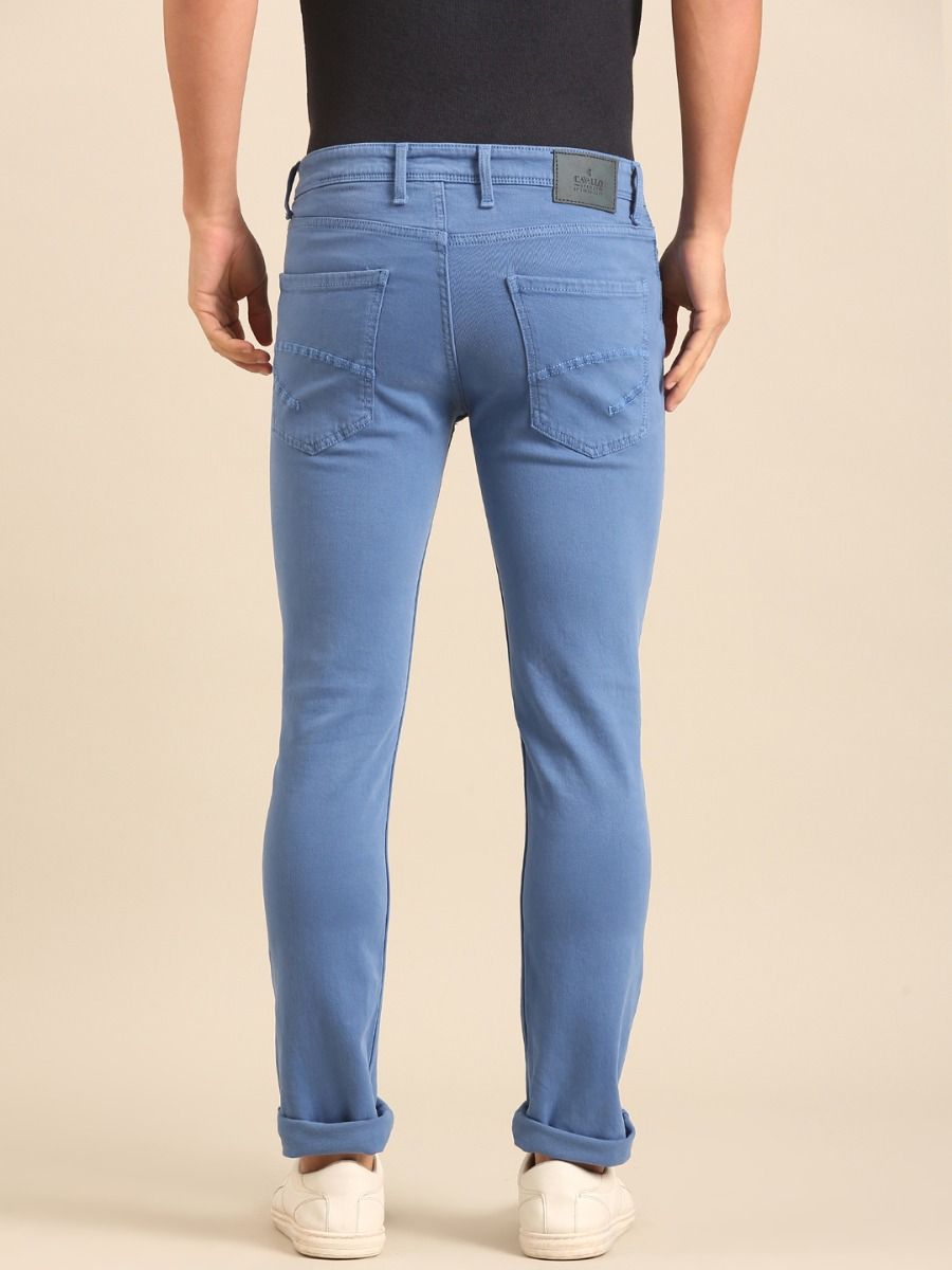 CAVALLO By Linen Club Men's  Blue Solid Urban Slim Fit Casual Jeans