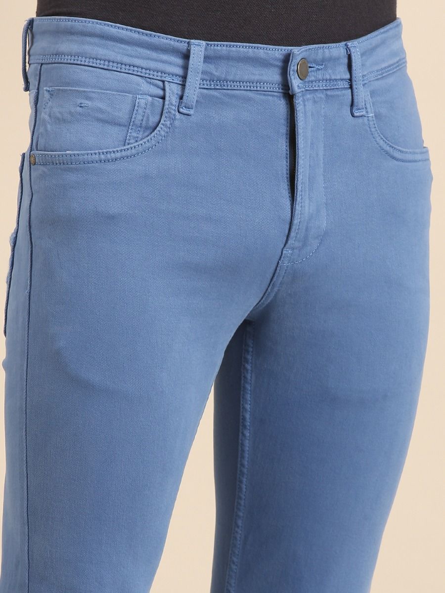 CAVALLO By Linen Club Men's  Blue Solid Urban Slim Fit Casual Jeans