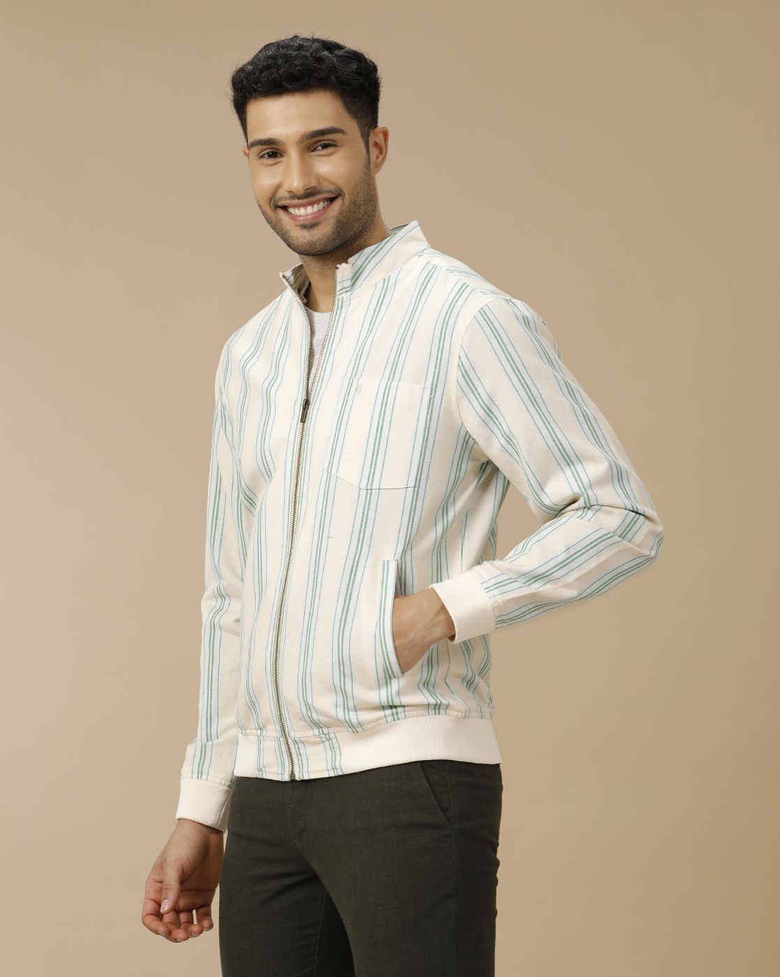 Men's Beige Striped Jacket