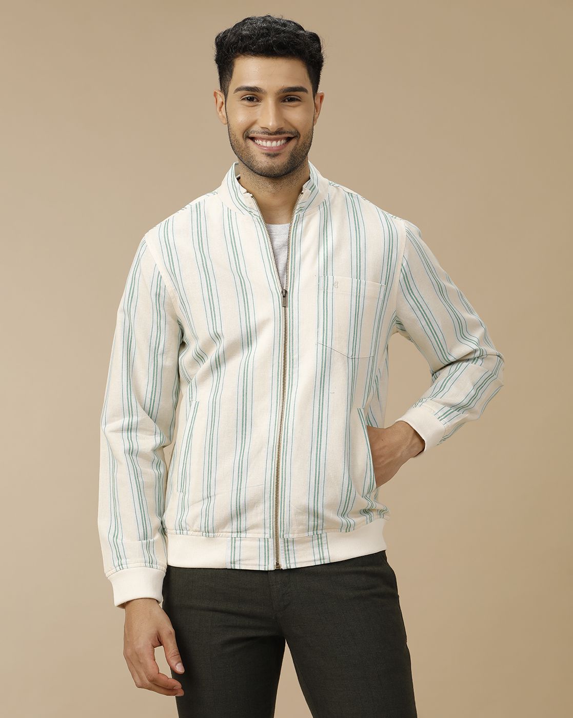 Men's Beige Striped Jacket