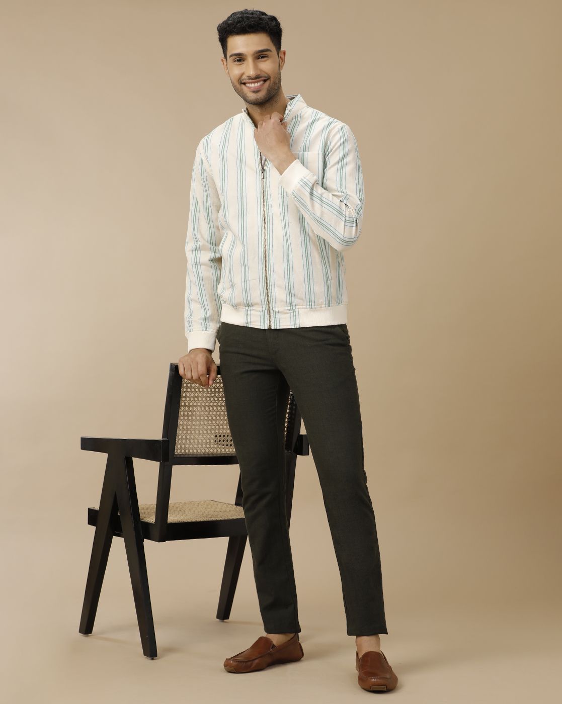 Men's Beige Striped Jacket
