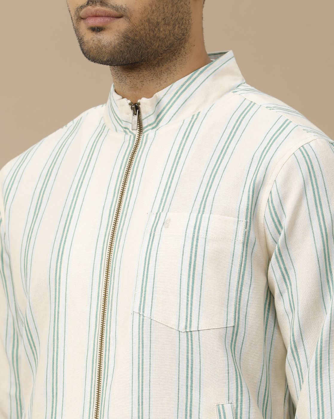 Men's Beige Striped Jacket