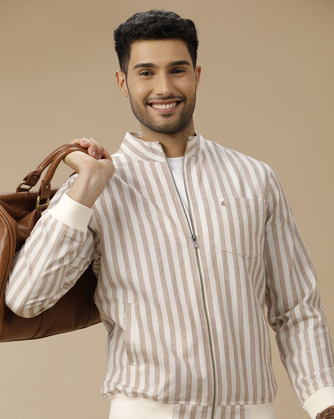 Men's Beige Striped Jacket