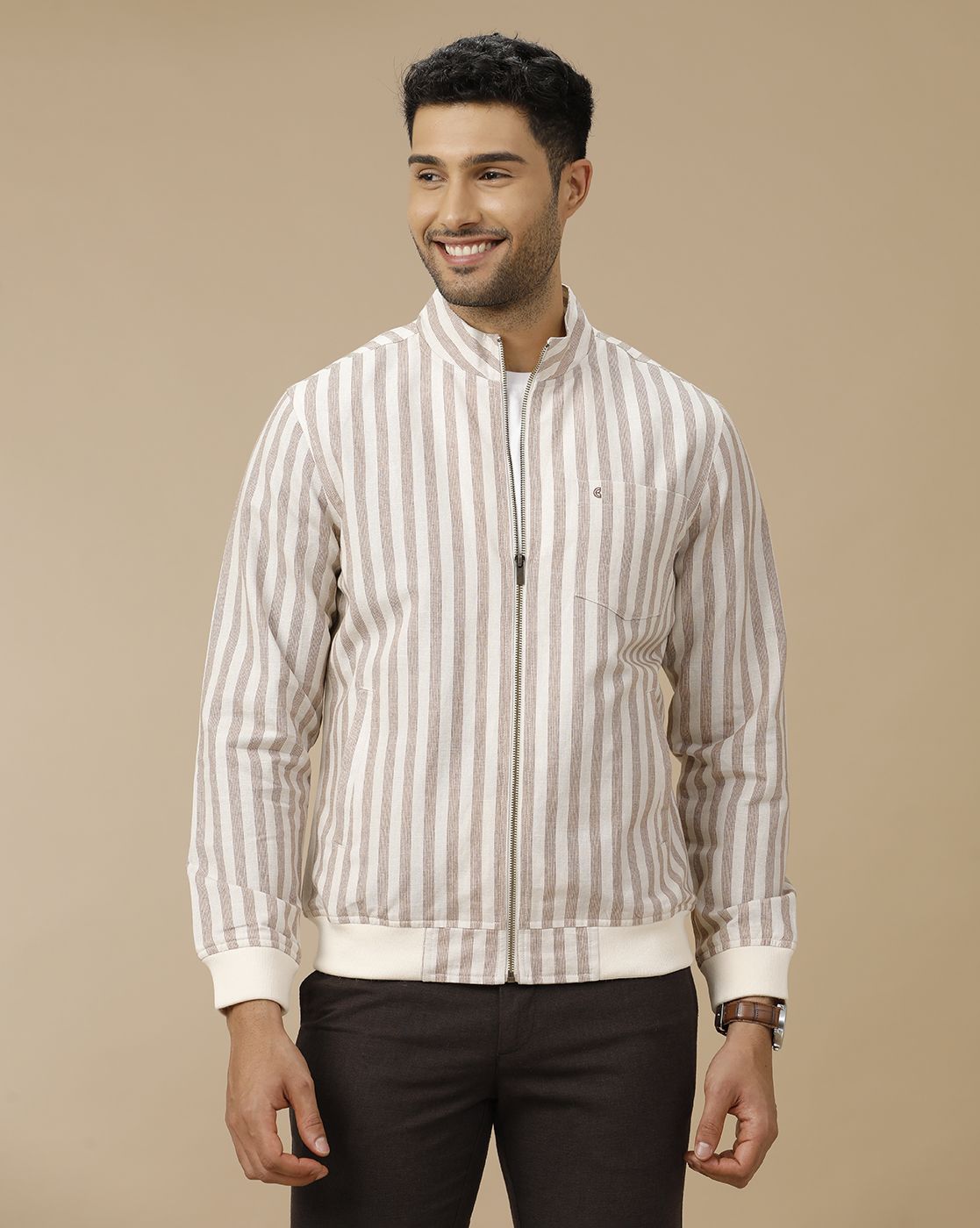 Men's Beige Striped Jacket