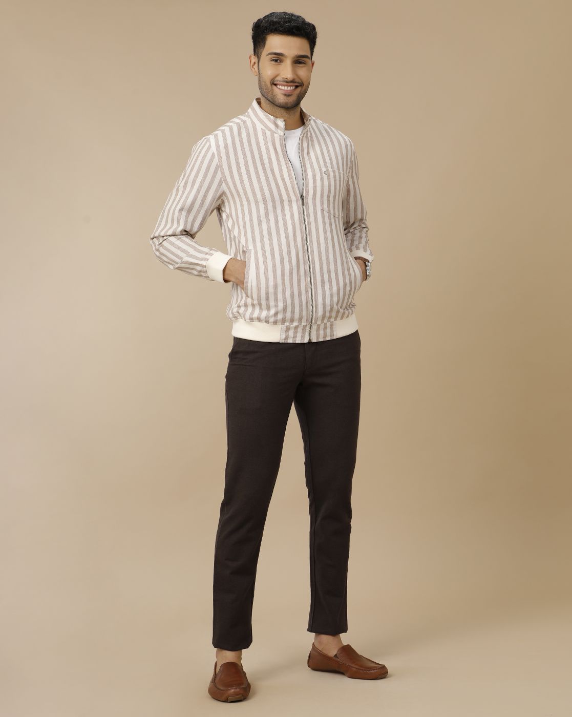 Men's Beige Striped Jacket