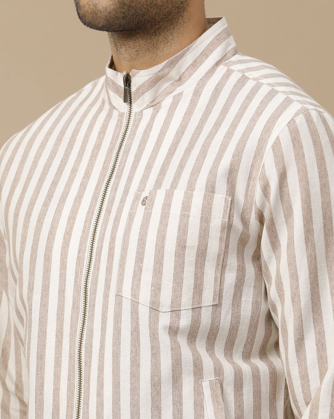Men's Beige Striped Jacket
