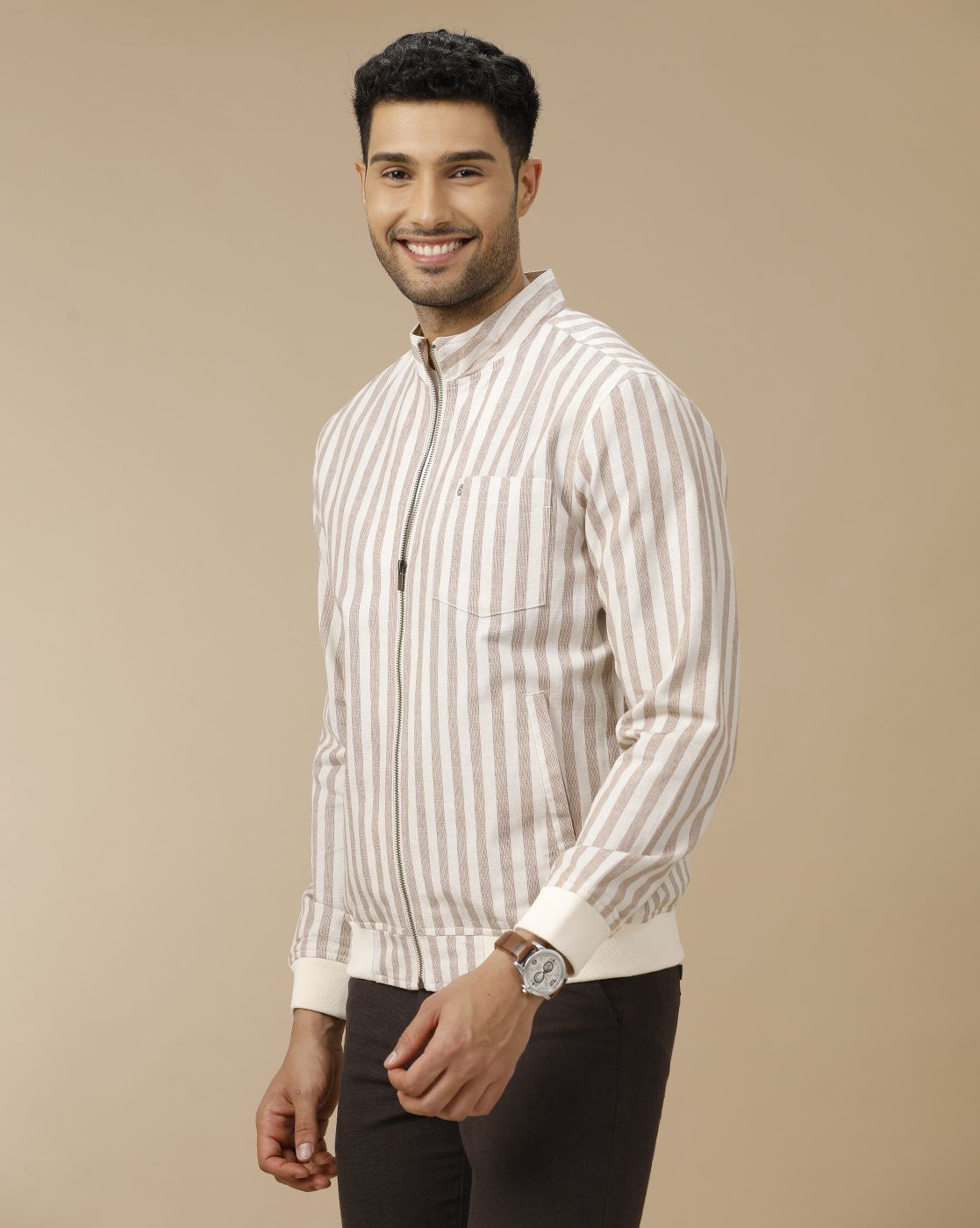 Men's Beige Striped Jacket