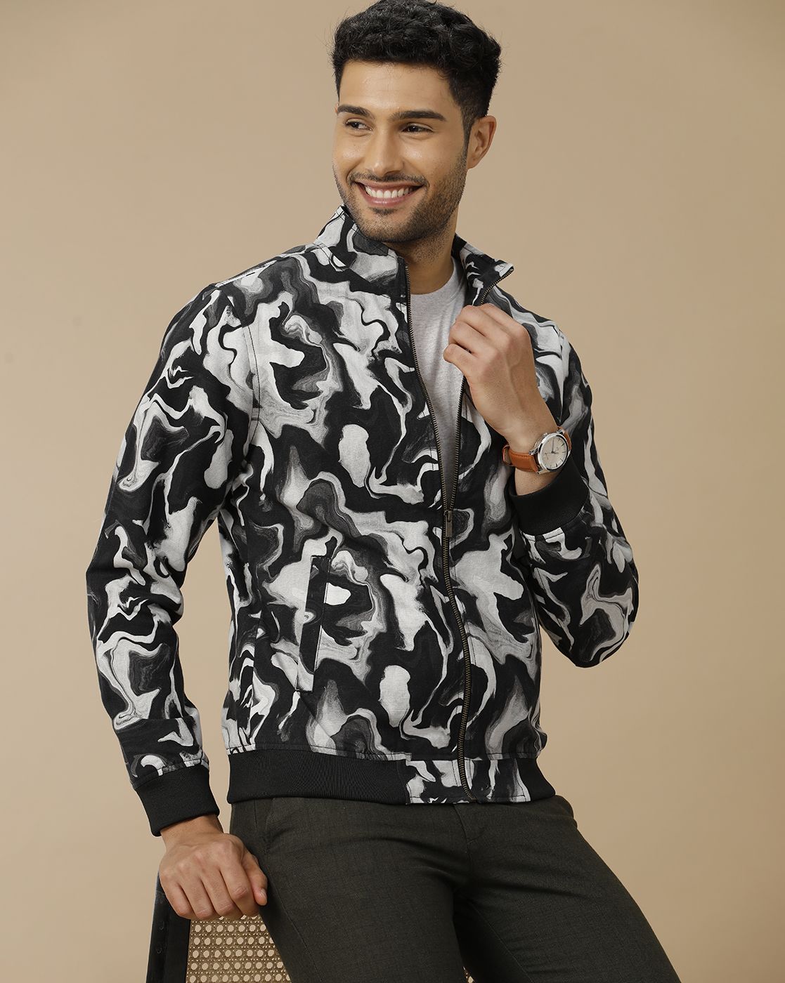 Men's Black Printed Jacket