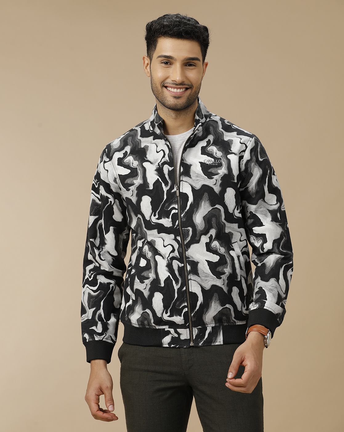 Men's Black Printed Jacket