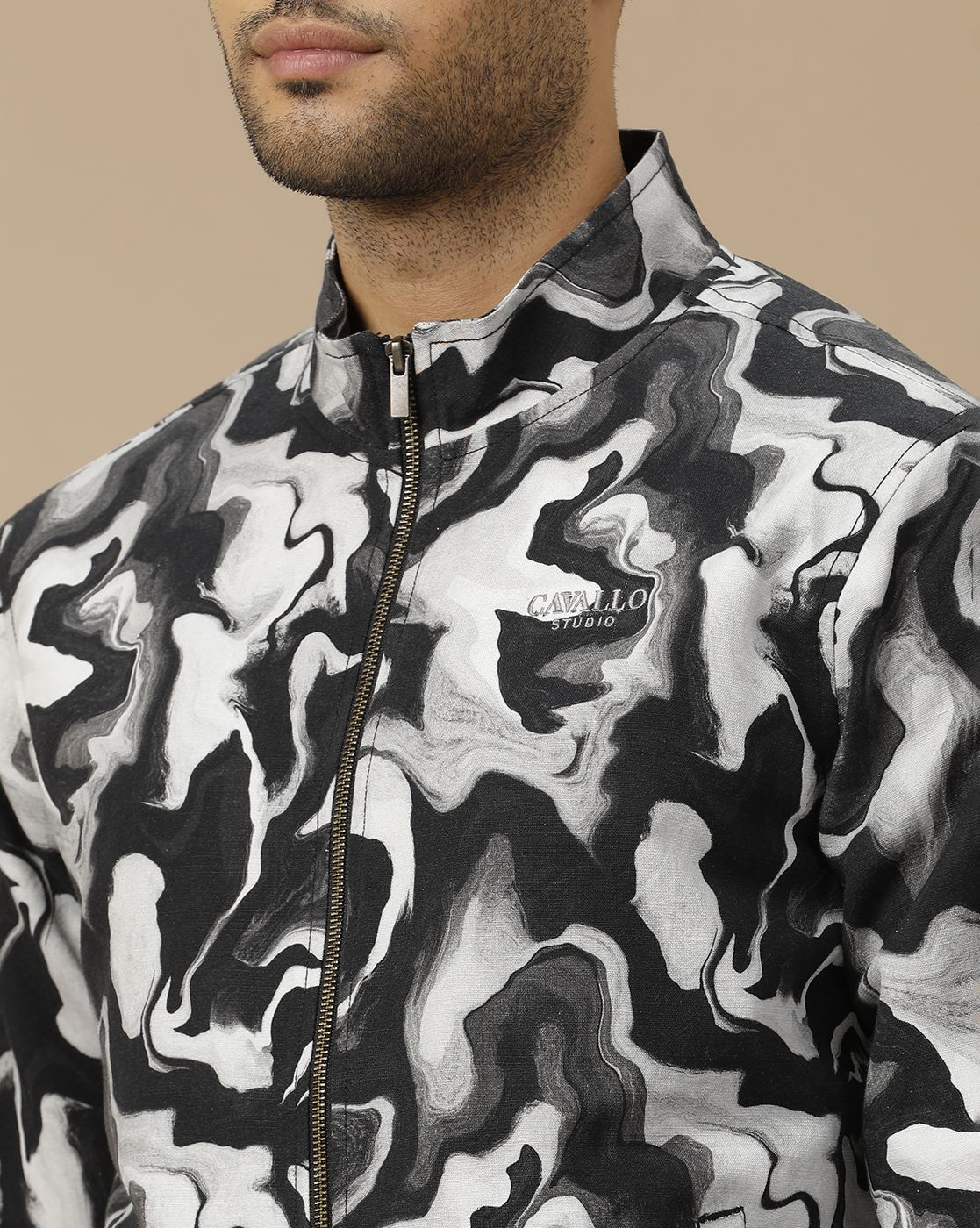 Men's Black Printed Jacket