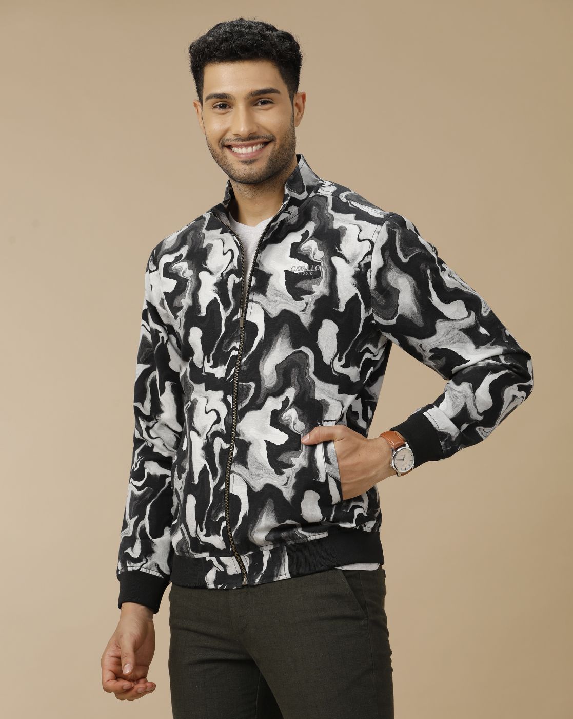 Men's Black Printed Jacket