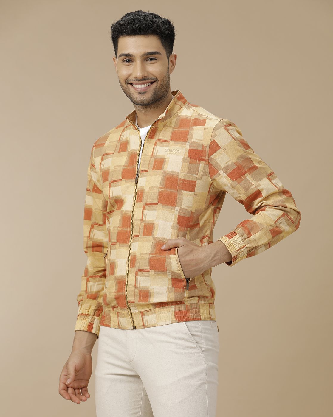 Men's Brown Printed Jacket