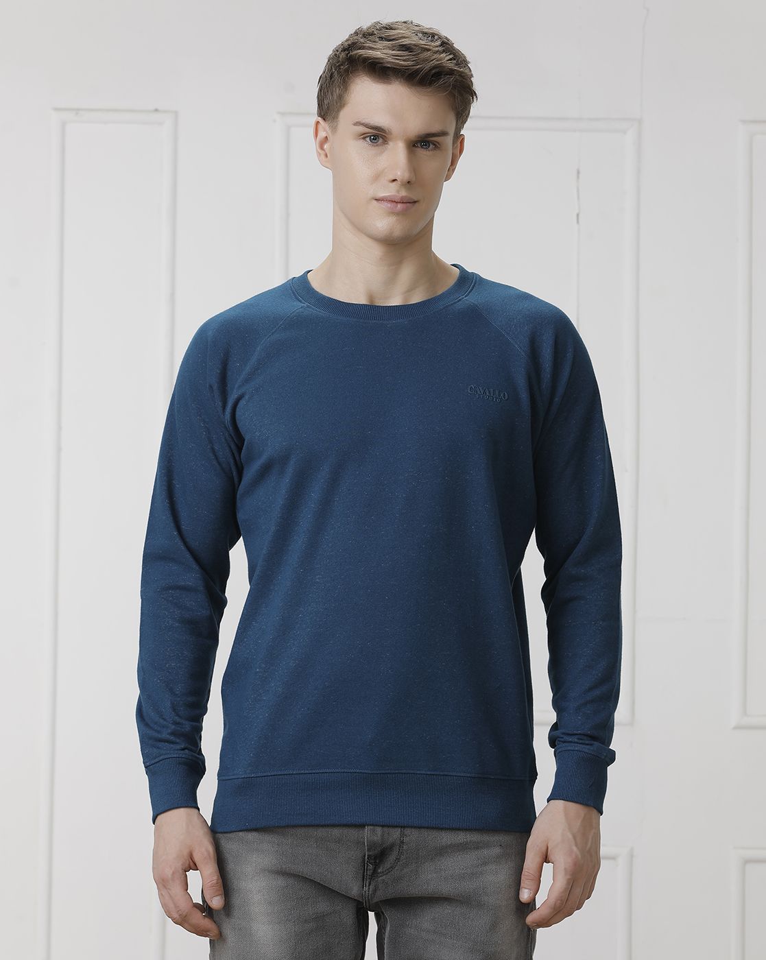 CAVALLO by Linen Club Men's Blue Solid Sweatshirt