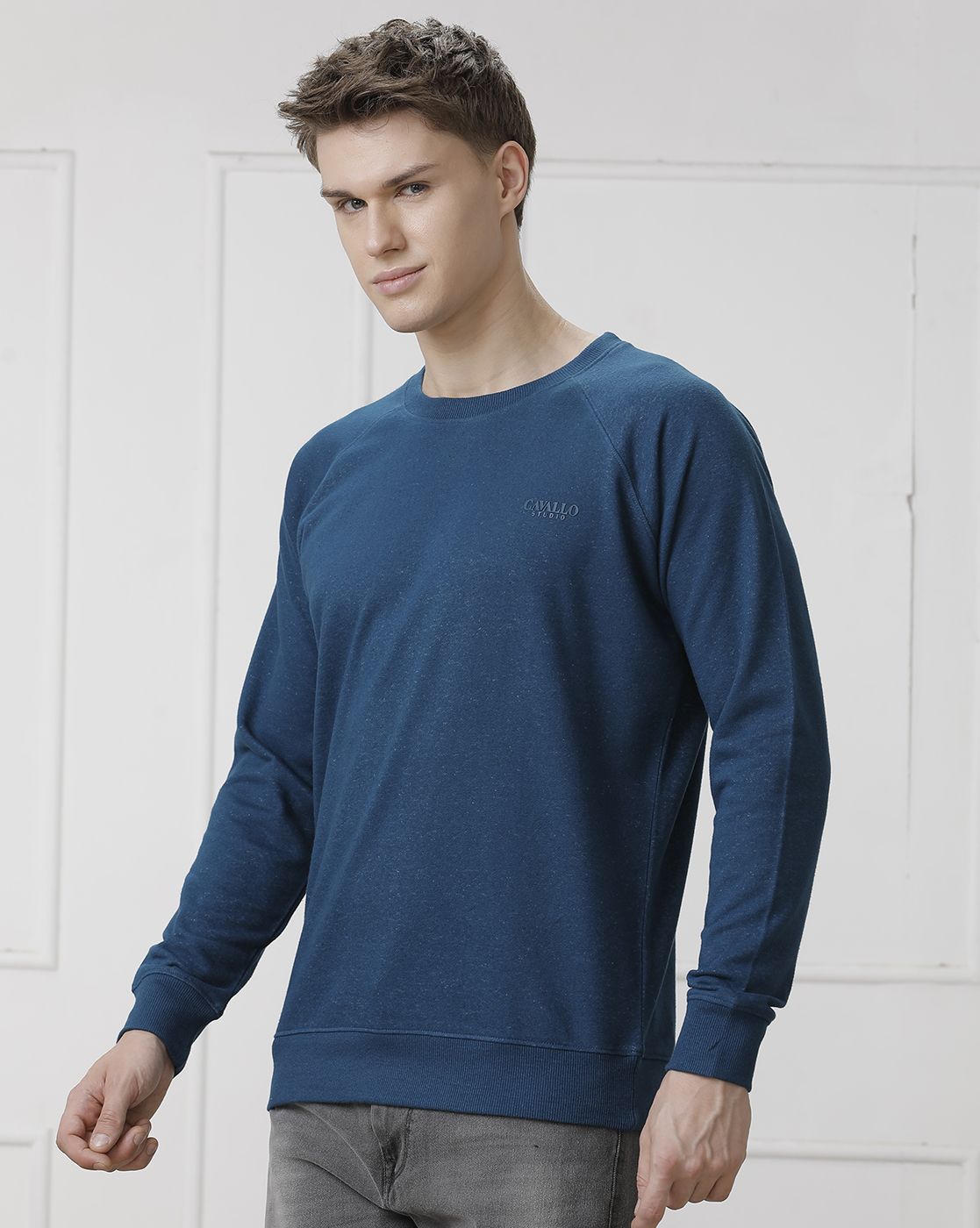 CAVALLO by Linen Club Men's Blue Solid Sweatshirt