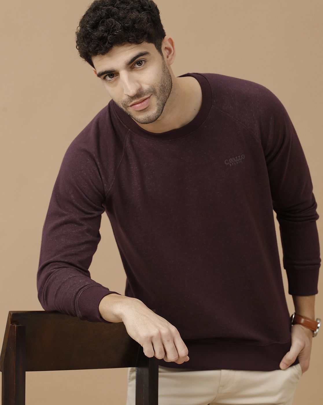 CAVALLO by Linen Club Men's Maroon Solid Sweatshirt