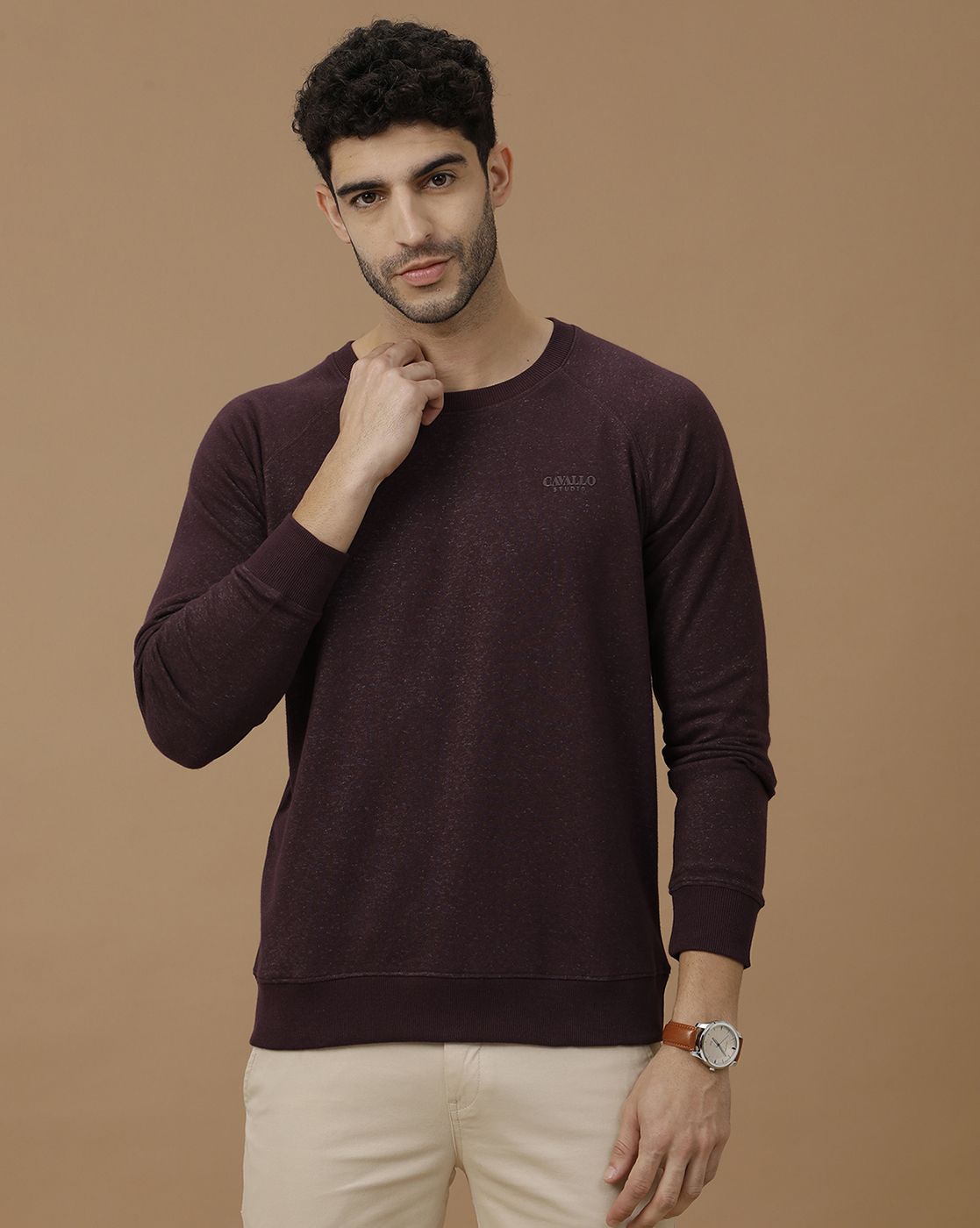 CAVALLO by Linen Club Men's Maroon Solid Sweatshirt