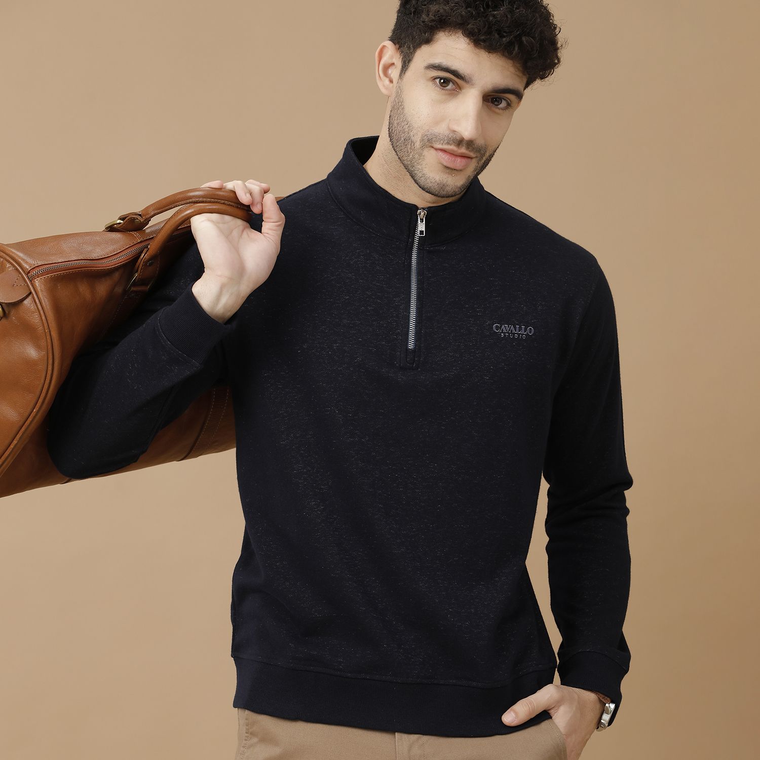 CAVALLO by Linen Club Men's Navy Blue Solid Sweatshirt