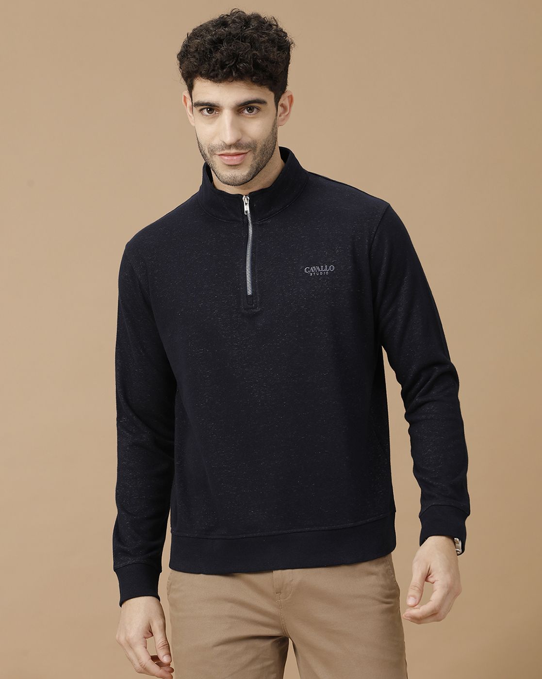 CAVALLO by Linen Club Men's Navy Blue Solid Sweatshirt