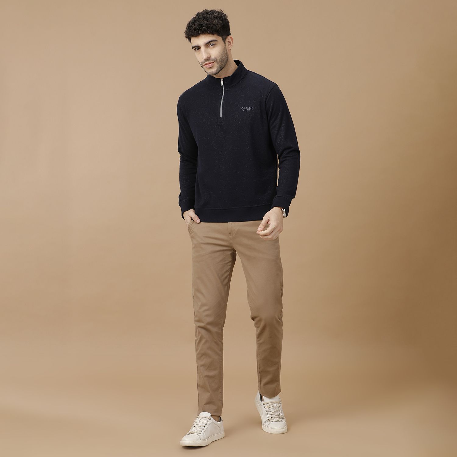 CAVALLO by Linen Club Men's Navy Blue Solid Sweatshirt